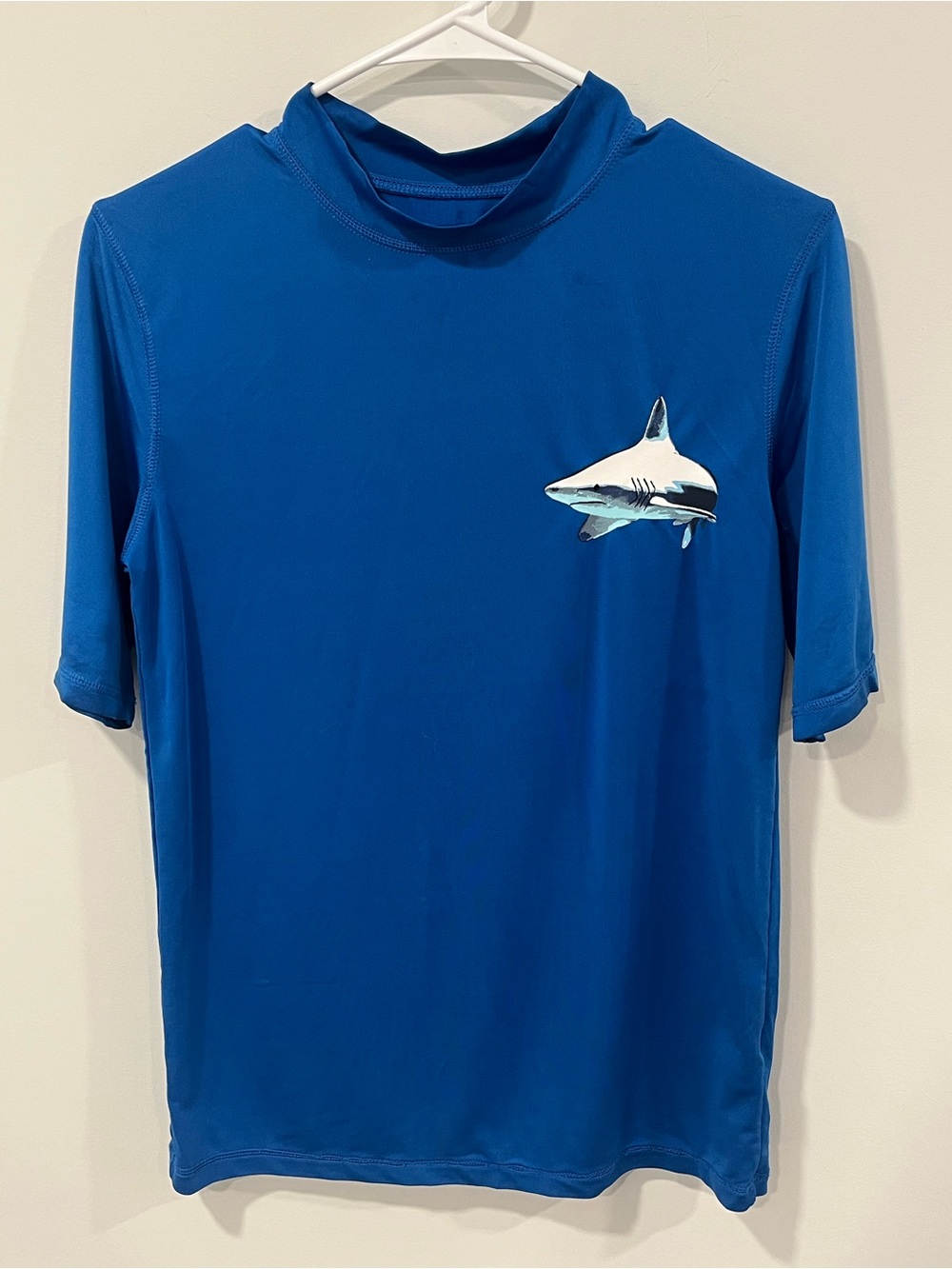 Cat & Jack Blue Swim Top Youth 12/14 Rash Guard with Shark